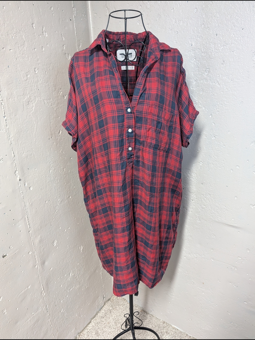 Grayson Artist Oversized Red Plaid Lyocell Shirt Dress Oversized Tunic